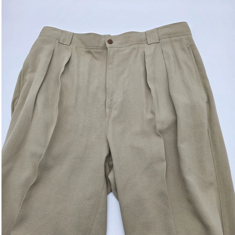 Tommy‎ Bahama Dress Pants Mens 36 Tan Good 100% Silk Pleated Textured Tropical